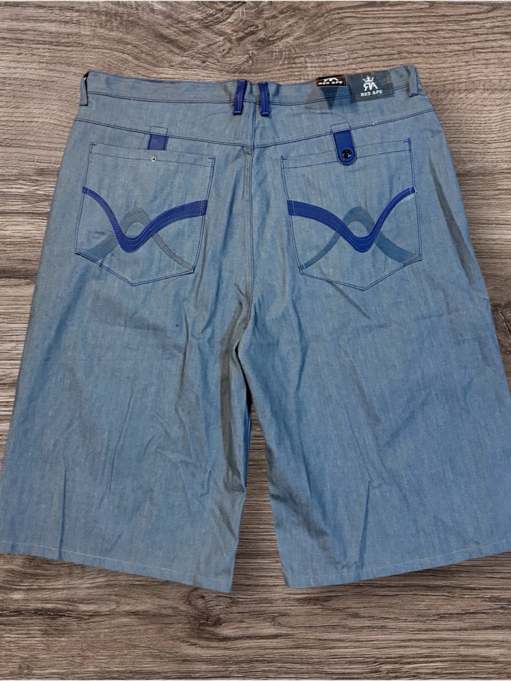 RED APE Light Blue Denim-Style Men's Shorts with purple  Accent